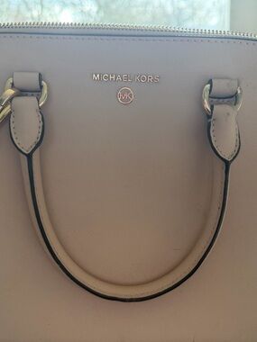 Michael Kors Cream Saffiano Dome Satchel with Gold Hardware